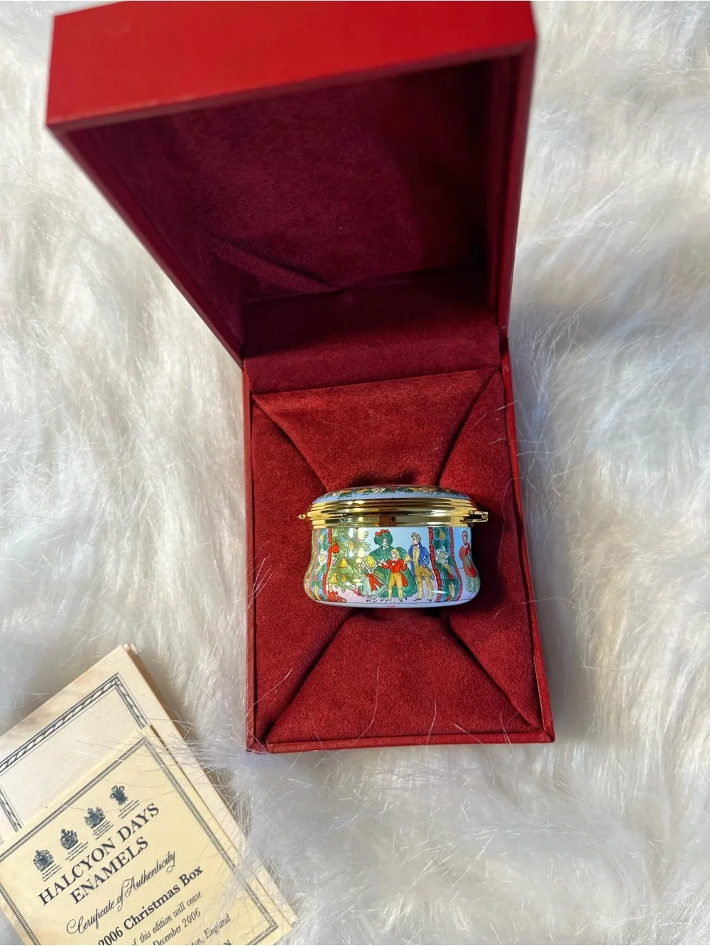Halcyon Days Enamel Christmas 2006 Decorative Trinket Box - Red/Green
